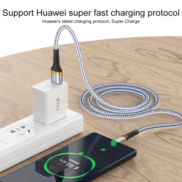 IVON CA79 5A Type-C / USB-C Aluminum Alloy Braided Fast Charging Data Cable for Huawei, Length: 1m (Silver Grey) - USB-C & Type-C Cable by IVON | Online Shopping South Africa | PMC TechLife | Buy Now Pay Later Mobicred