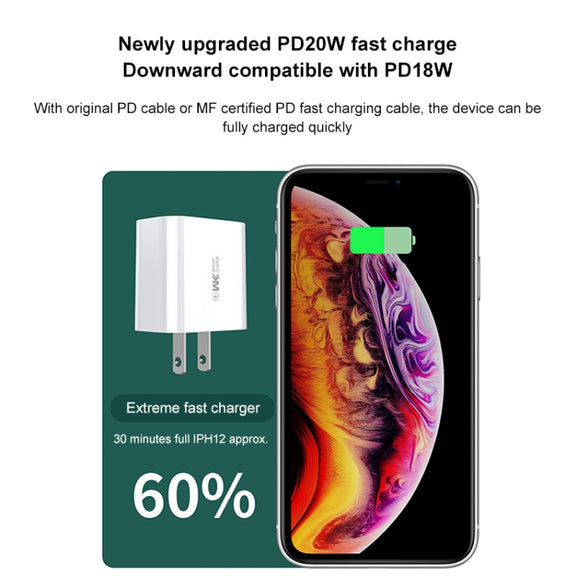 WK WP-U53 QC3.0 Charger 20W USB Type-C Maxspeed PD Fast Charger(UK Plug)