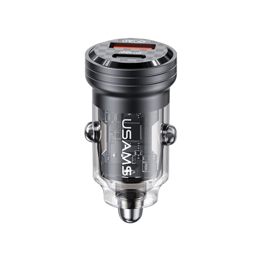 USAMS US-CC175 C35 45W Aluminum Alloy Transparent Dual USB Port Mini Car Charger (Black) - Car Charger by USAMS | Online Shopping South Africa | PMC Jewellery | Buy Now Pay Later Mobicred