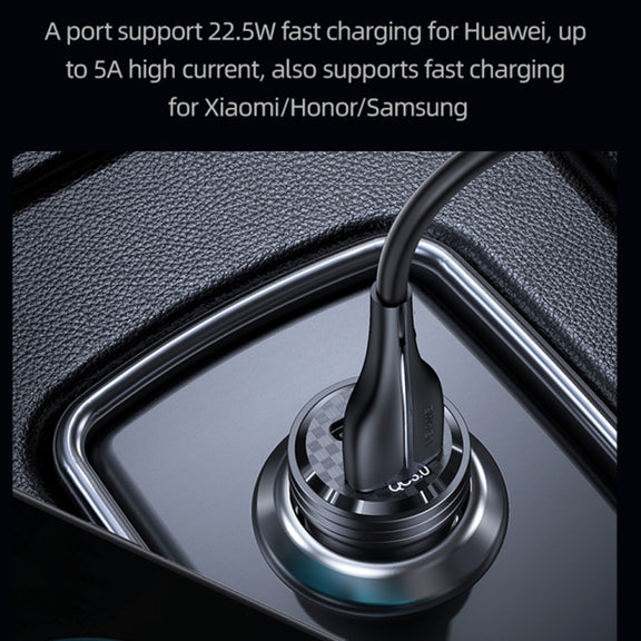 USAMS US-CC175 C35 45W Aluminum Alloy Transparent Dual USB Port Mini Car Charger (Black)