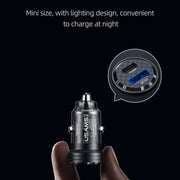 USAMS US-CC175 C35 45W Aluminum Alloy Transparent Dual USB Port Mini Car Charger (Black)