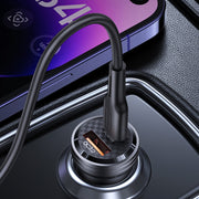 USAMS US-CC175 C35 45W Aluminum Alloy Transparent Dual USB Port Mini Car Charger (Black)
