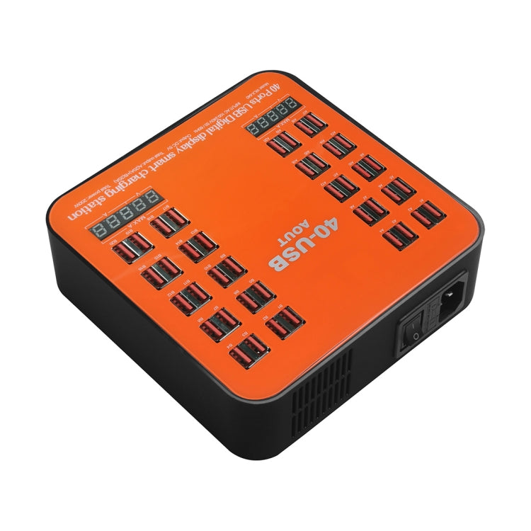 WLX-840 200W 40 Ports USB Digital Display Smart Charging Station AC100-240V, AU Plug (Black+Orange)