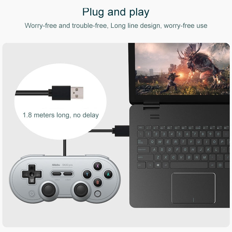 8Bitdo SN30 PRO USB Wired Gamepad Joystick for Swith / Steam / PC(Grey) - Controller Gamepad by 8BitDo | Online Shopping South Africa | PMC TechLife
