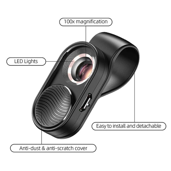APEXEL APL-MS001 100X Smartphone Microscope with LED Light