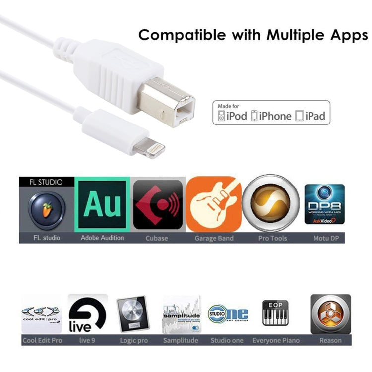 1m 8 Pin to Type-B Male Piano / Electronic Piano Cable MIDI Cable Adapter(White)