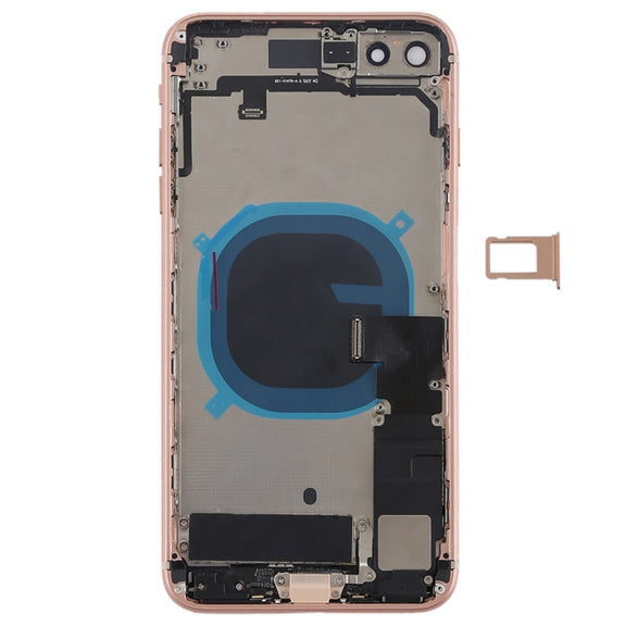 Battery Back Cover Assembly with Side Keys & Vibrator & Speaker Ringer Buzzer & Power Button + Volume Button Flex Cable & Card Tray for iPhone 8 Plus(Rose Gold)