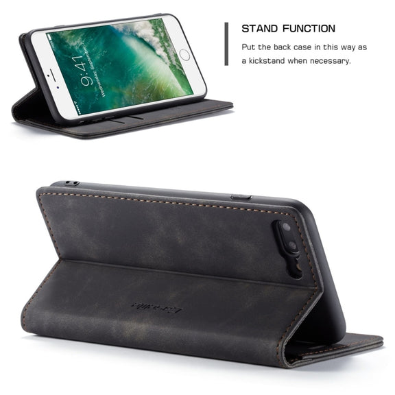 CaseMe-013 Multifunctional Retro Frosted Horizontal Flip Leather Case for iPhone 7 Plus / 8 Plus, with Card Slot & Holder & Wallet(Black)