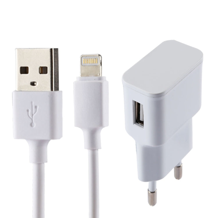 For iPhone 5V 2.1A Intellgent Identification USB Charger with 1m USB to 8 Pin Charging Cable, EU Plug(White) - USB Charger by PMC TechLife | Online Shopping South Africa | PMC TechLife | Buy Now Pay Later Mobicred