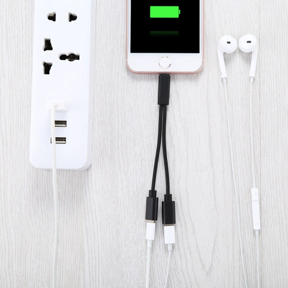 12cm 8 Pin Male to Dual 8 Pin Female Adapter Cable, For iPhone XR / iPhone XS MAX / iPhone X & XS / iPhone 8 & 8 Plus / iPhone 7 & 7 Plus / iPhone 6 & 6s & 6 Plus & 6s Plus / iPad, Support IOS 11.2(Black)