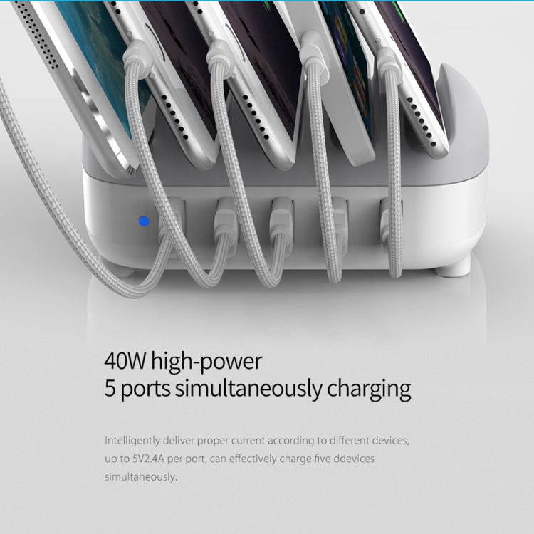 ORICO DUK-5P 40W 5 USB Ports Smart Charging Station with Phone & Tablet Stand(White) - free shipping - PMC TechLife - Order now!