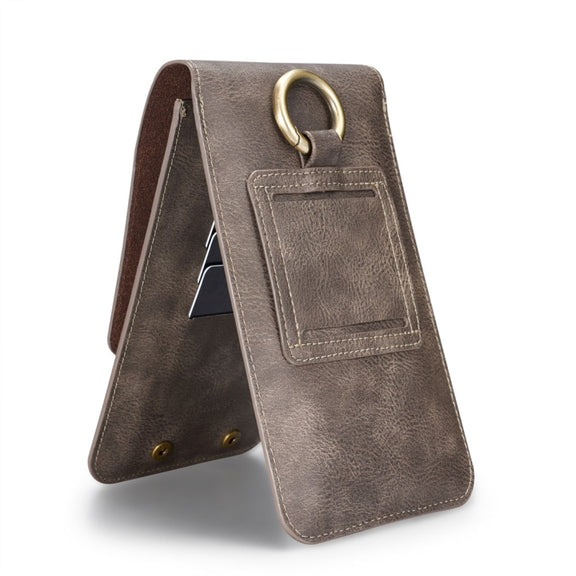 DG.MING Universal Cowskin Leather Protective Case Bag Waist Bag with Card Slots & Hook, For iPhone, Samsung, Sony, Huawei, Meizu, Lenovo, ASUS, Oneplus, Xiaomi, Cubot, Ulefone, Letv, DOOGEE, Vkworld, and other Smartphones Below 6.5 inch(Grey)