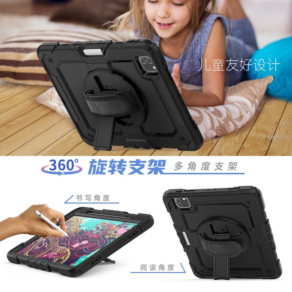 For iPad Pro 11 inch (2018) / Pro 11 inch (2020) Shockproof Colorful Silica Gel + PC Protective Tablet Case with Holder & Shoulder Strap & Hand Strap & Pen Slot(Black)