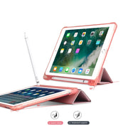 Multi-folding Shockproof TPU Protective Case for iPad 9.7 (2018) / 9.7 (2017) / air / air2, with Holder & Pen Slot(Blue)