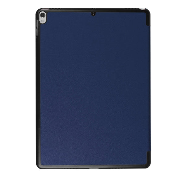 For iPad Pro 10.5 inch PU Litchi Texture 3-folding Smart Case Clear Back Cover with Holder(navy)