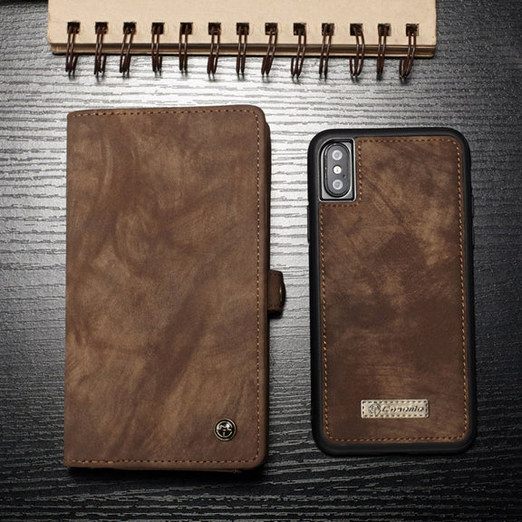 For iPhone X / XS CaseMe-008 TPU + PC Magnetic Absorption Detachable Back Cover Horizontal Flip Leather Case with Holder & Card Slots & Zipper Wallet & Photo Frame(Brown)