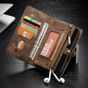 For iPhone X / XS CaseMe-008 TPU + PC Magnetic Absorption Detachable Back Cover Horizontal Flip Leather Case with Holder & Card Slots & Zipper Wallet & Photo Frame(Brown)