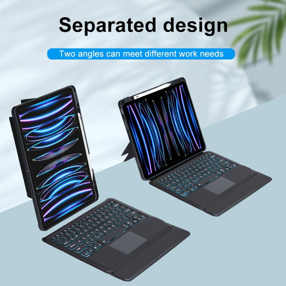 T129-AS For iPad Air 13 2025 / Pro 12.9 2022 / 2021 / 2020 / 2018 Touch Backlight Split Type Bluetooth Keyboard Leather Case
