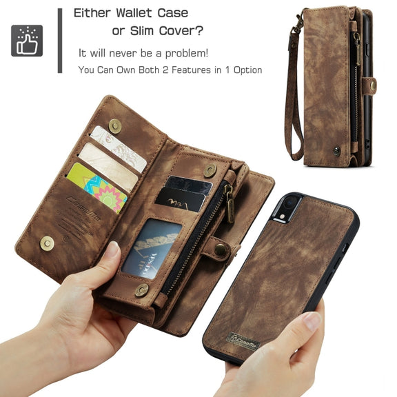 For iPhone XR CaseMe Detachable Multifunctional Horizontal Flip Leather Case with Card Slot & Holder & Zipper Wallet & Photo Frame (Brown)