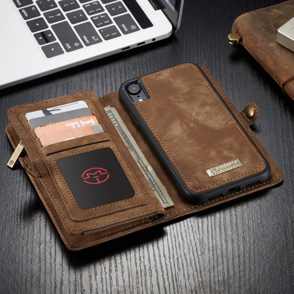 For iPhone XR CaseMe Detachable Multifunctional Horizontal Flip Leather Case with Card Slot & Holder & Zipper Wallet & Photo Frame (Brown)