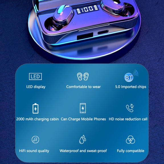 A9 TWS CVC8.0 and DSP Dual Noise Cancelling Bluetooth Earphone with Magnetic Charging Box & LED Digital Display, Support Touch & HD Call & Siri & Power Bank(Black)