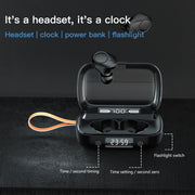 A13 TWS CVC8.0 and DSP Dual Noise Cancelling Touch Bluetooth Earphone with Charging Box, Support LED Digital Display & Clock & Flashlight & HD Call & Siri & Power Bank(Black)