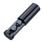 F9-6 TWS CVC8.0 Noise Cancelling Touch Bluetooth Earphone with Pull-out Cylindrical Charging Box, Support LED Power Digital Display & Call & Siri(Black)