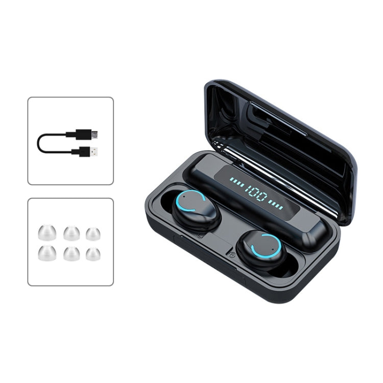 F9-9 TWS CVC8.0 Noise Cancelling Bluetooth Earphone with Charging Box, Support Touch Lighting Effect & Three-screen LED Power Display & Power Bank & Mobile Phone Holder & HD Call & Voice Assistant(Black)