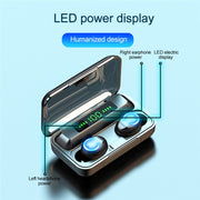 F9-9 TWS CVC8.0 Noise Cancelling Bluetooth Earphone with Charging Box, Support Touch Lighting Effect & Three-screen LED Power Display & Power Bank & Mobile Phone Holder & HD Call & Voice Assistant(Black)