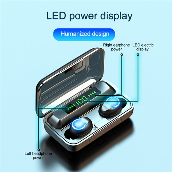 F9-9 TWS CVC8.0 Noise Cancelling Bluetooth Earphone with Charging Box, Support Touch Lighting Effect & Three-screen LED Power Display & Power Bank & Mobile Phone Holder & HD Call & Voice Assistant(Black)