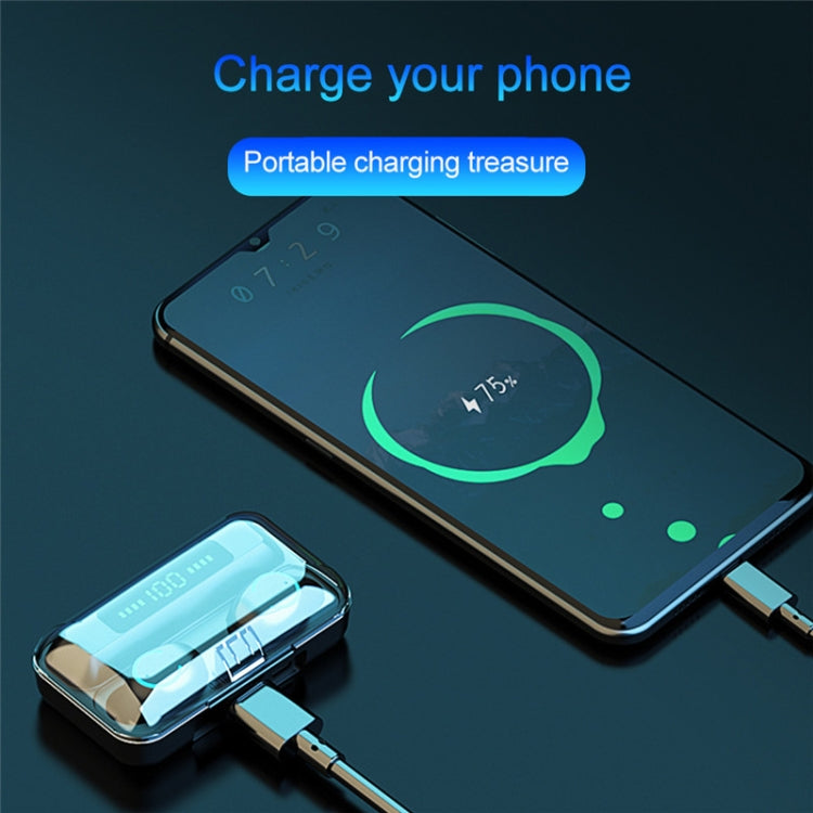 F9-9 TWS CVC8.0 Noise Cancelling Bluetooth Earphone with Charging Box, Support Touch Lighting Effect & Three-screen LED Power Display & Power Bank & Mobile Phone Holder & HD Call & Voice Assistant(Black)