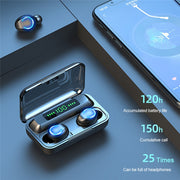 F9-9 TWS CVC8.0 Noise Cancelling Bluetooth Earphone with Charging Box, Support Touch Lighting Effect & Three-screen LED Power Display & Power Bank & Mobile Phone Holder & HD Call & Voice Assistant(Black)
