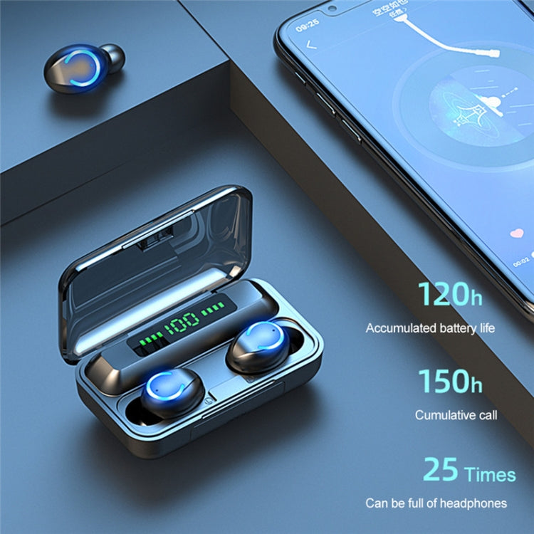 F9-9 TWS CVC8.0 Noise Cancelling Bluetooth Earphone with Charging Box, Support Touch Lighting Effect & Three-screen LED Power Display & Power Bank & Mobile Phone Holder & HD Call & Voice Assistant(Black)