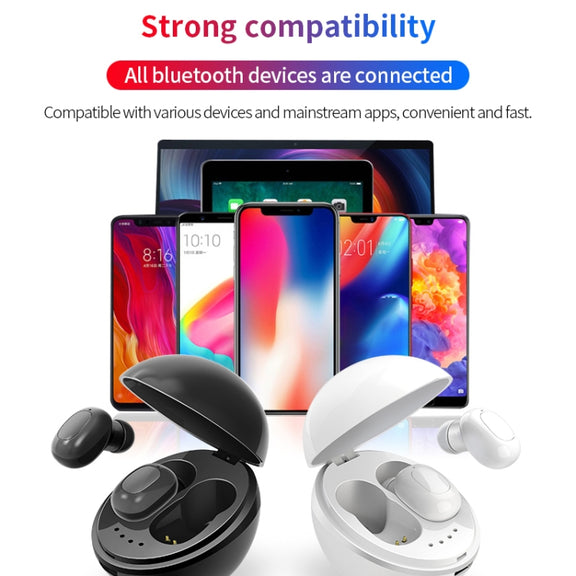 A10 TWS Space Capsule Shape Wireless Bluetooth Earphone with Magnetic Charging Box & Lanyard, Support HD Call & Automatic Pairing Bluetooth(Black White)