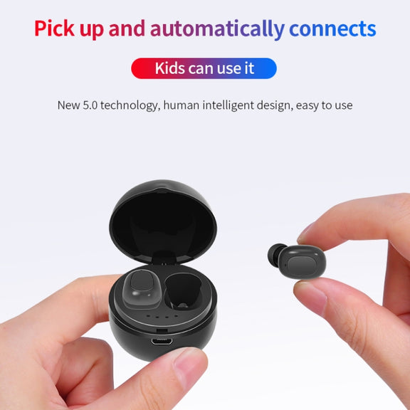 A10 TWS Space Capsule Shape Wireless Bluetooth Earphone with Magnetic Charging Box & Lanyard, Support HD Call & Automatic Pairing Bluetooth(Black White)