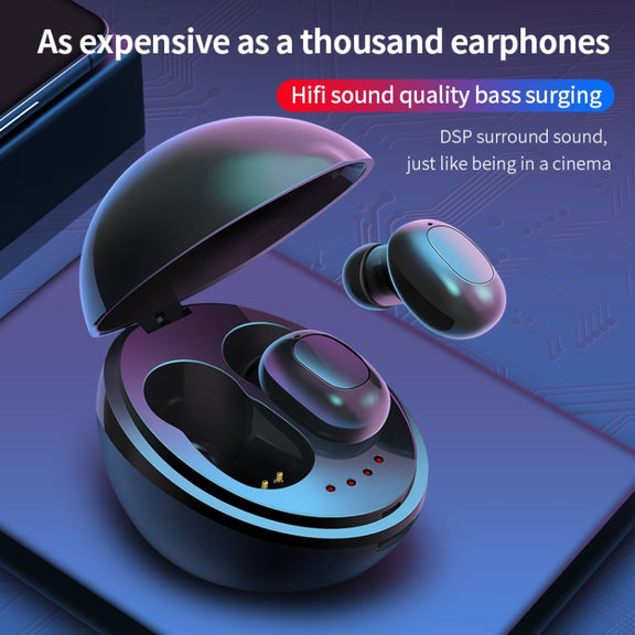 A10 TWS Space Capsule Shape Wireless Bluetooth Earphone with Magnetic Charging Box & Lanyard, Support HD Call & Automatic Pairing Bluetooth(Black White)