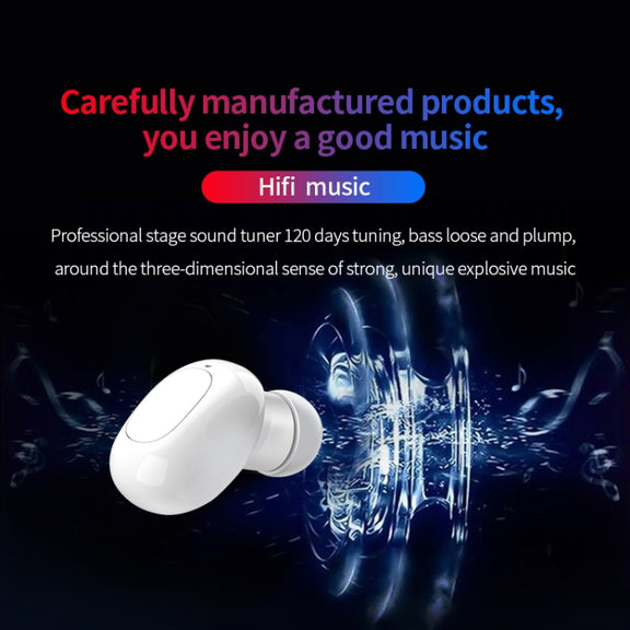 A10 TWS Space Capsule Shape Wireless Bluetooth Earphone with Magnetic Charging Box & Lanyard, Support HD Call & Automatic Pairing Bluetooth(Black White)