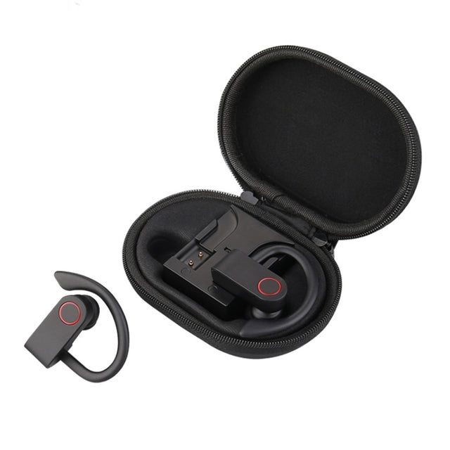 JHO-A9 TWS  Wireless Hanging Ear Type Bluetooth Earphone with Charging + Storage Integrated Zipper Bag, Support Voice Control(Black)
