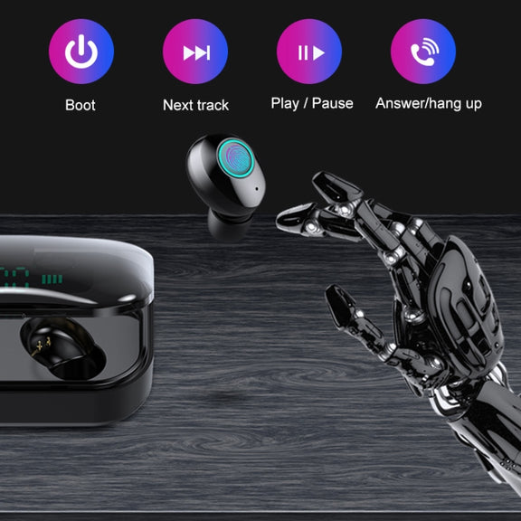 M7 TWS V5.0 Binaural Wireless Stereo Bluetooth Headset with Charging Case and Digital Display(Black)