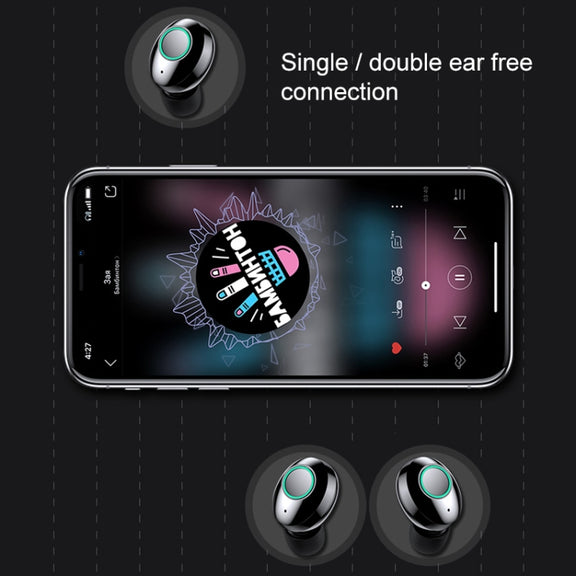 M7 TWS V5.0 Binaural Wireless Stereo Bluetooth Headset with Charging Case and Digital Display(Black)