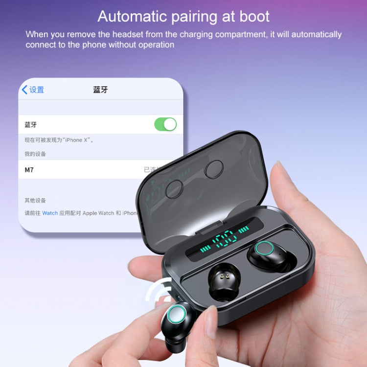 M7 TWS V5.0 Binaural Wireless Stereo Bluetooth Headset with Charging Case and Digital Display(Black)