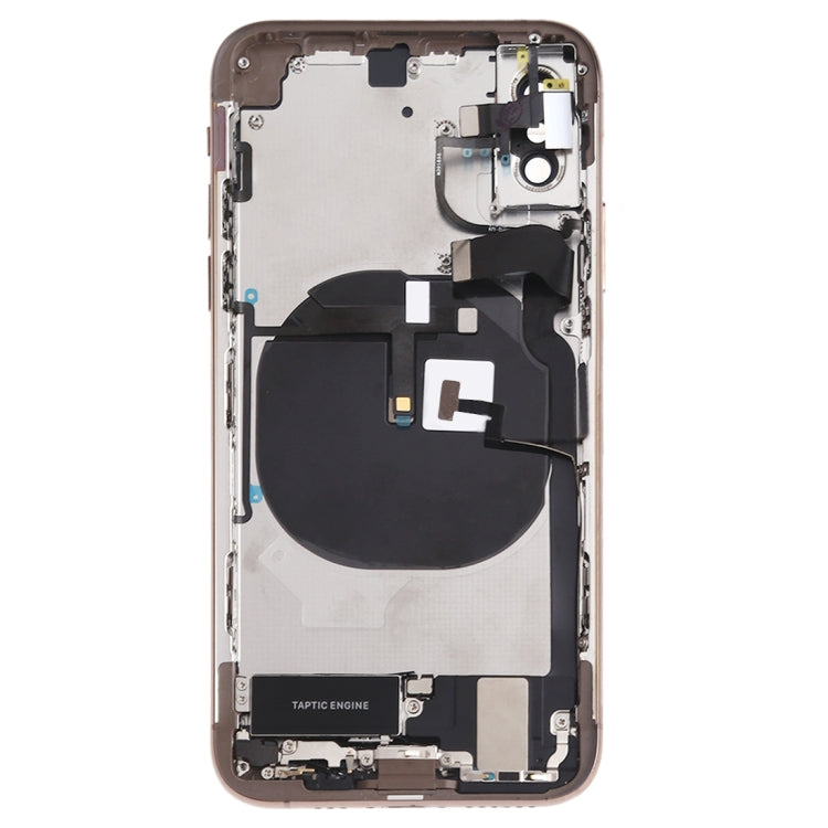 Battery Back Cover Assembly (with Side Keys & Speaker Ringer Buzzer & Motor & Camera Lens & Card Tray & Power Button + Volume Button + Charging Port + Signal Flex Cable & Wireless Charging Module) for iPhone XS(Gold)