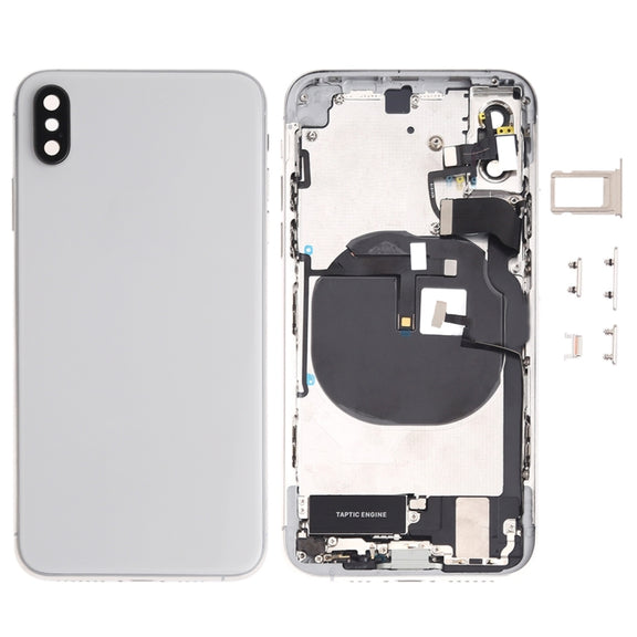 Battery Back Cover Assembly (with Side Keys & Speaker Ringer Buzzer & Motor & Camera Lens & Card Tray & Power Button + Volume Button + Charging Port + Signal Flex Cable & Wireless Charging Module) for iPhone XS(White)