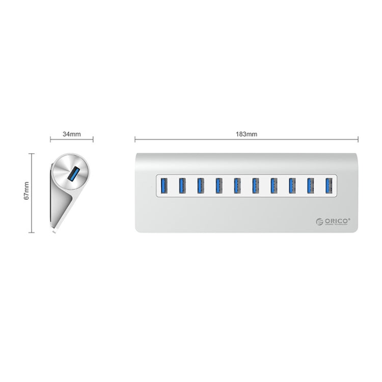 ORICO M3H10-U3-V2 Aluminum Alloy 10 USB 3.0 Ports HUB - USB HUB by ORICO | Online Shopping South Africa | PMC TechLife | Buy Now Pay Later Mobicred