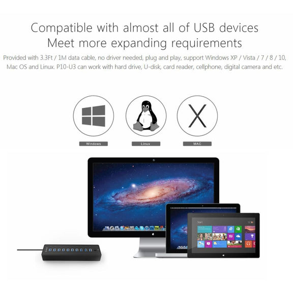 ORICO P10-U3-V1 10 USB 3.0 Ports HUB, Specification: EU Plug