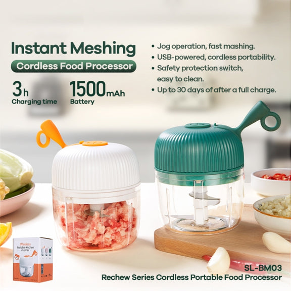 REMAX SL-BM03 Rechew Series Wireless Electric Garlic Stirrer Cordless Portable Food Processor (White)