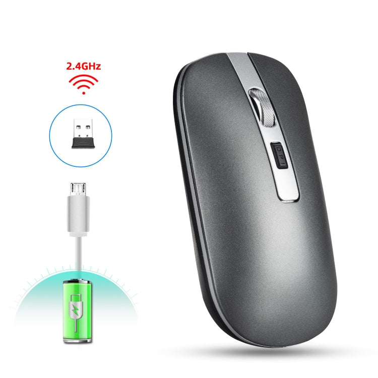 HXSJ M30 Rechargeable Wireless Mouse Metal Wheel Mute 2.4G Office Mouse 500 mAh Built-in Battery(Grey) - Wireless Mice by HXSJ | Online Shopping South Africa | PMC TechLife | Buy Now Pay Later Mobicred