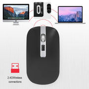 HXSJ M30 Rechargeable Wireless Mouse Metal Wheel Mute 2.4G Office Mouse 500 mAh Built-in Battery(Grey)