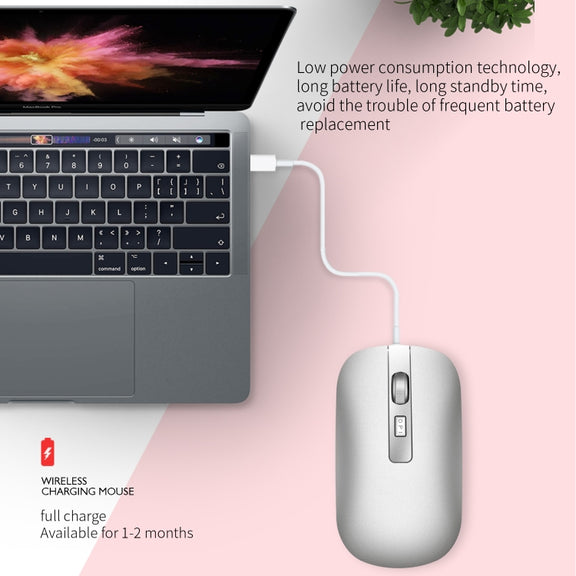 HXSJ M30 Rechargeable Wireless Mouse Metal Wheel Mute 2.4G Office Mouse 500 mAh Built-in Battery(Grey)