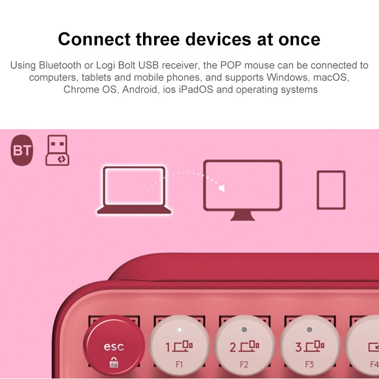 Logitech POP KEYS Round Button Bluetooth Mechanical Keyboard (Pink) - free shipping - PMC TechLife - Order now!